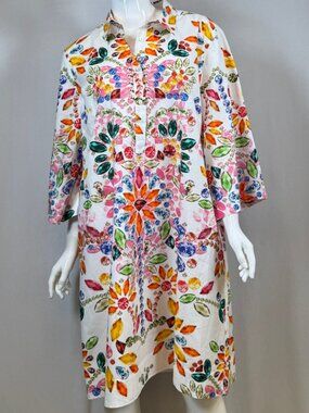 Sara Roka Jackalyn Luxury Floral Print Made in Italy Dress EU 50